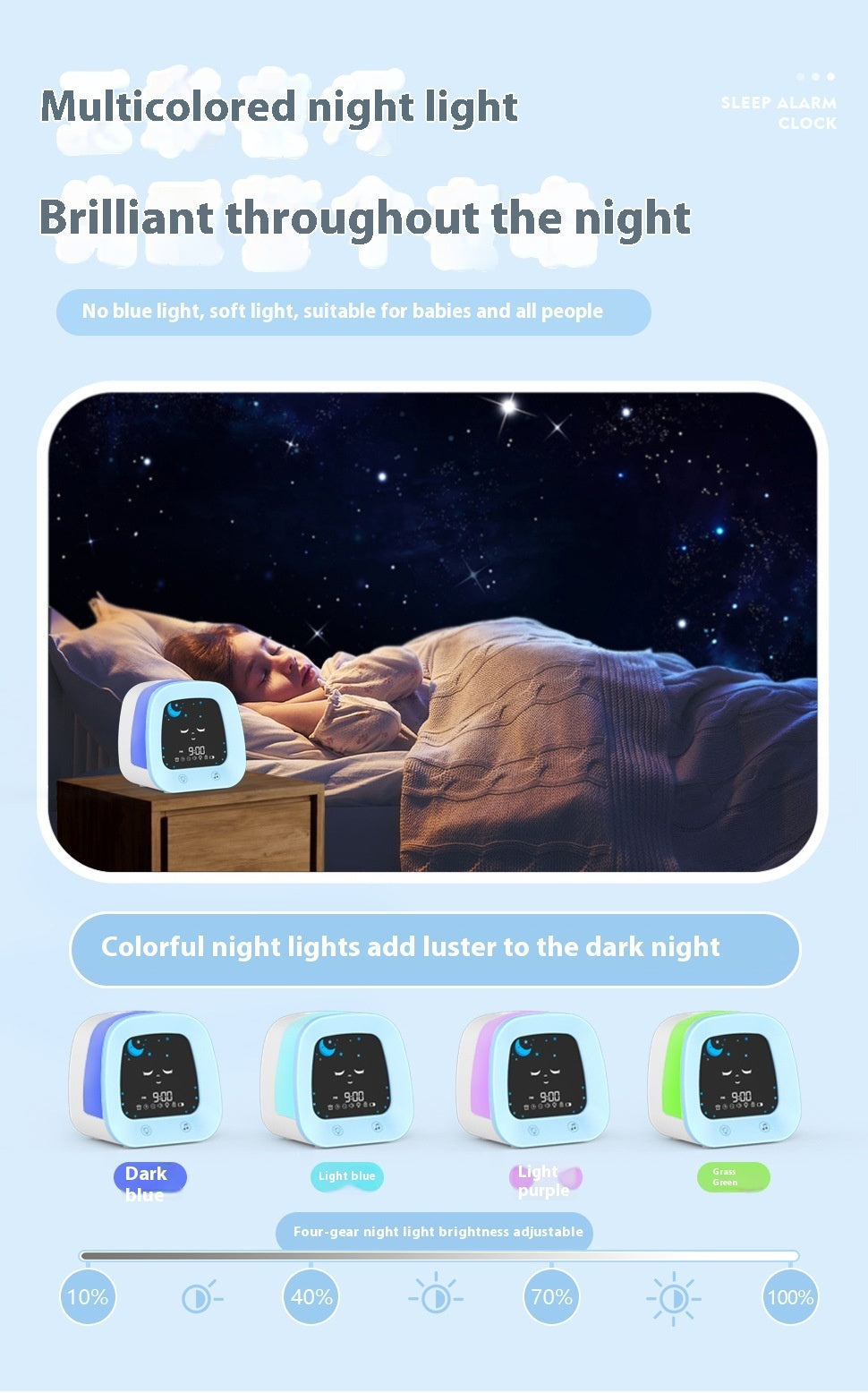 Glow-in-the-Dark Kids Alarm Clock with Music & Snooze